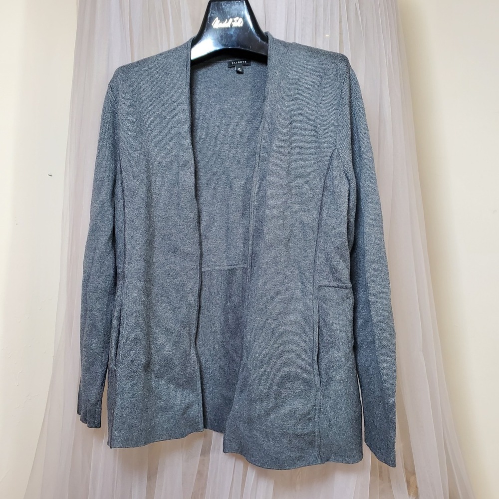 Talbots Women's Gray Cotton Blend Open Cardigan Sweater Flare Career Business M